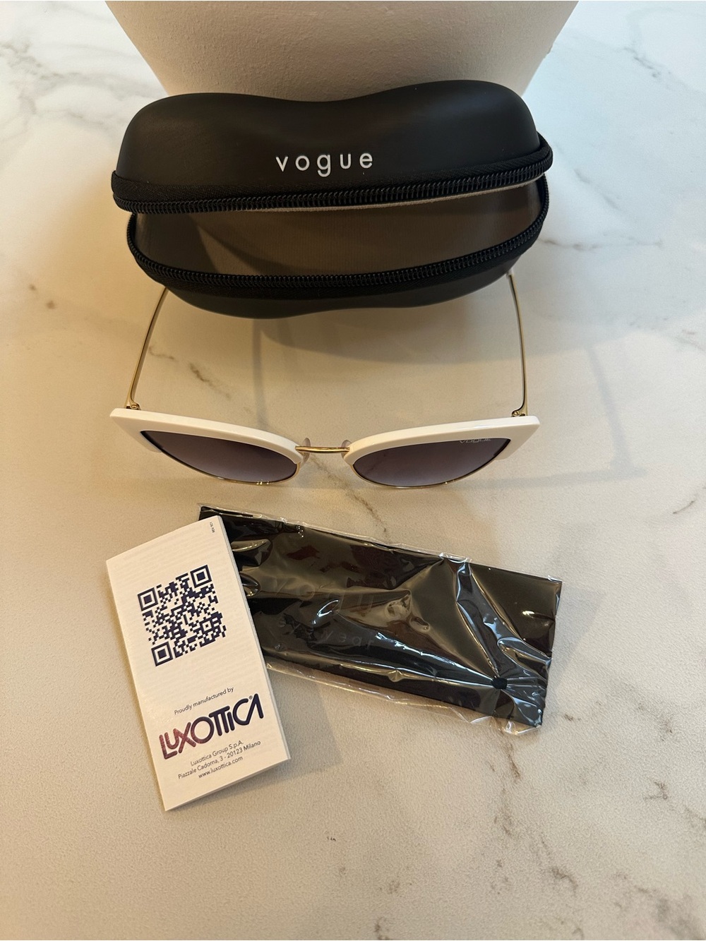NWT White Vogue Cat Eye Sunglasses with Gold Trim - Picture 8 of 8